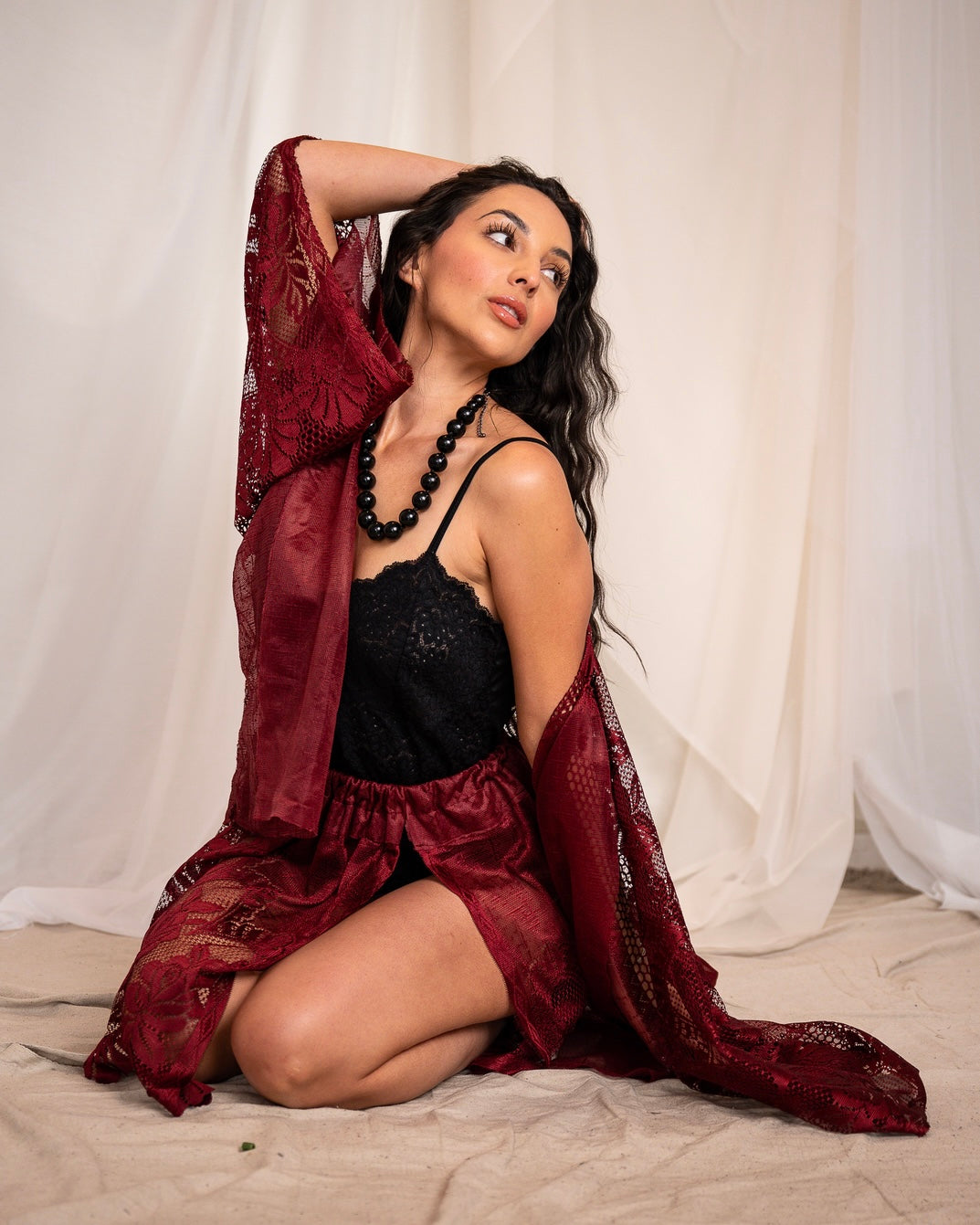 Red Wine At Midnight Two Piece Kimono & Skirt
