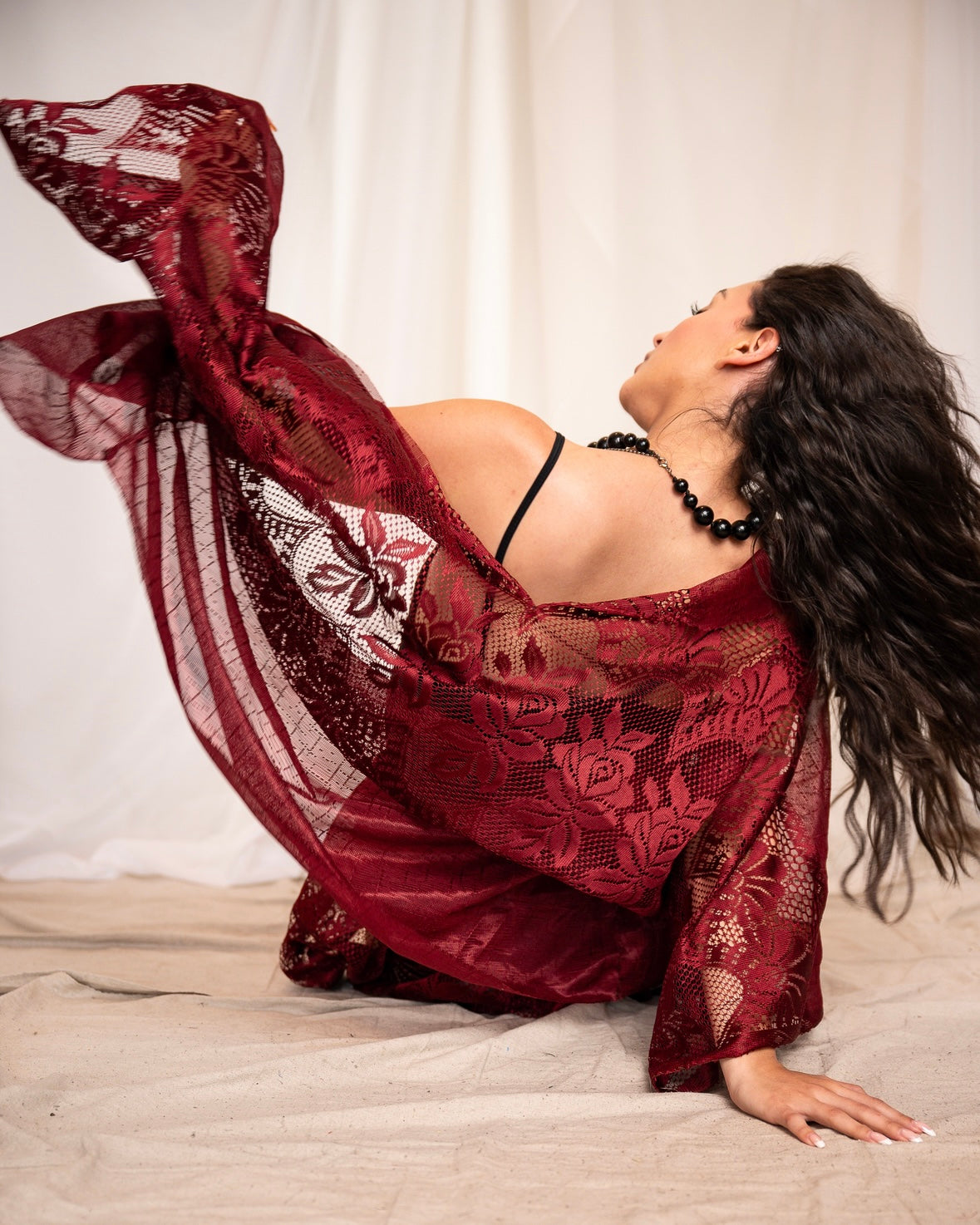 Red Wine At Midnight Two Piece Kimono & Skirt