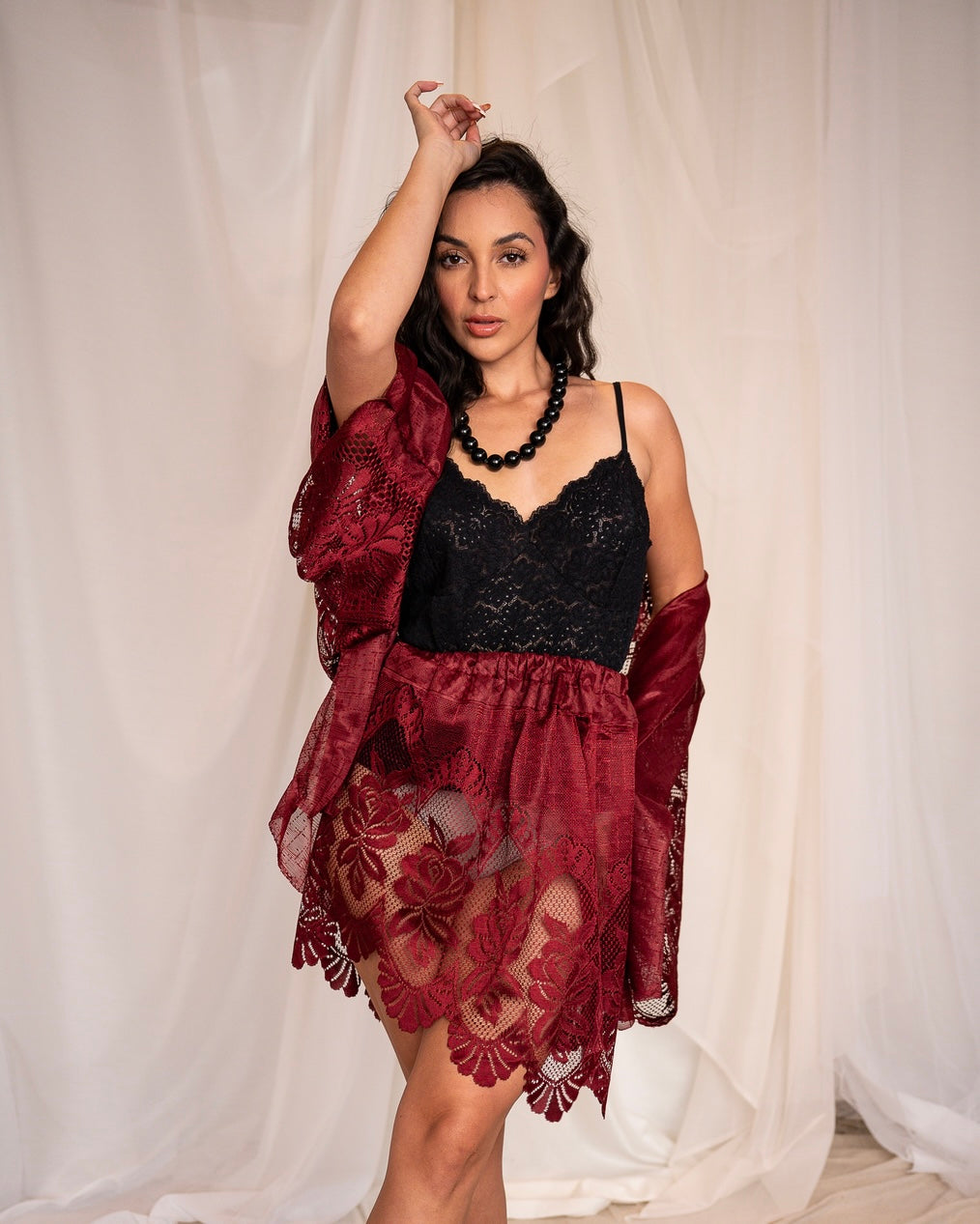 Red Wine At Midnight Two Piece Kimono & Skirt