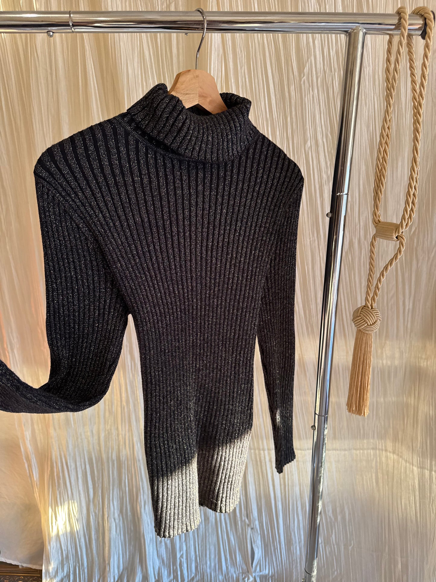 Navy & Gold Metallic Turtleneck Sweater