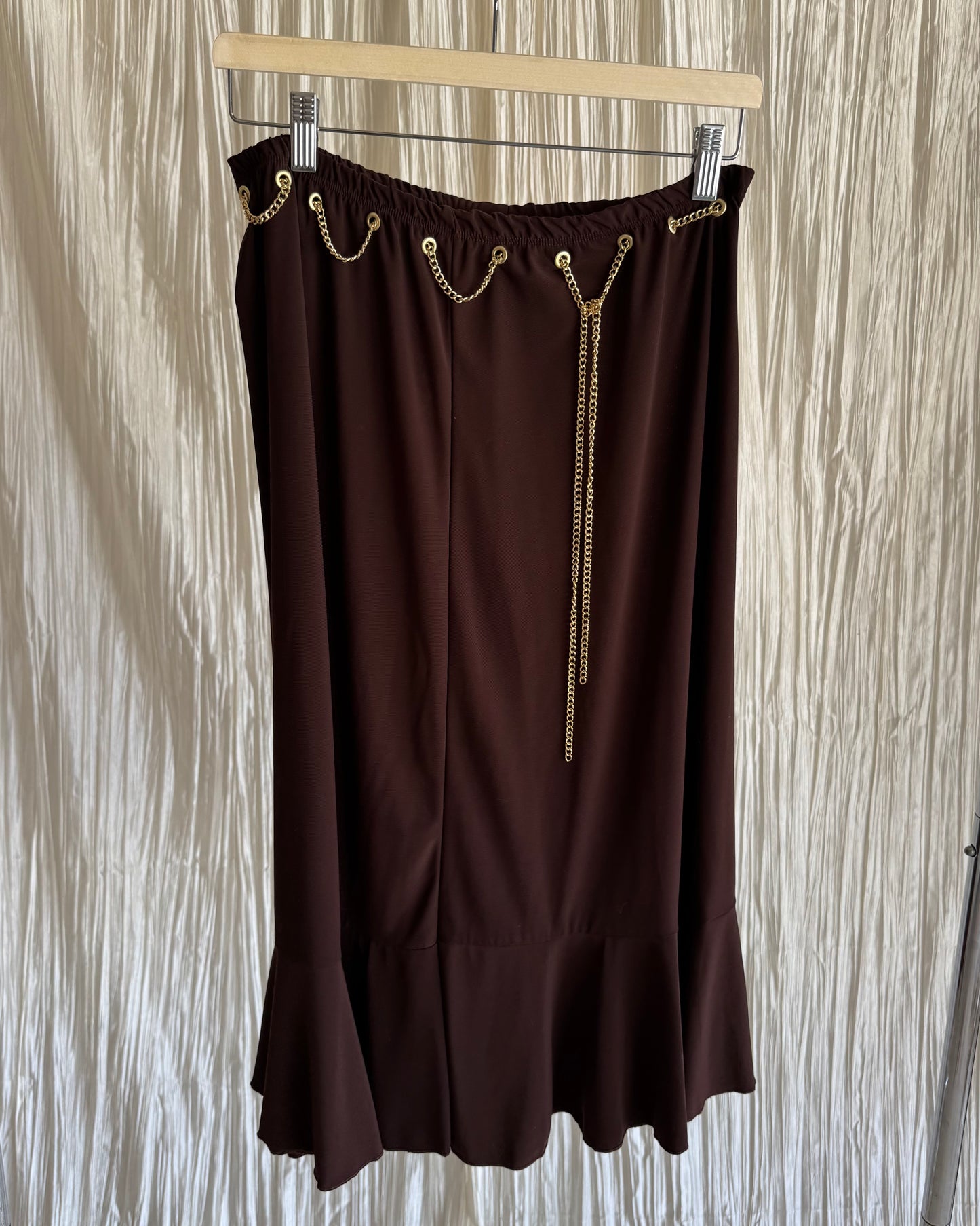 Reworked Chocolate Brown Midi Skirt