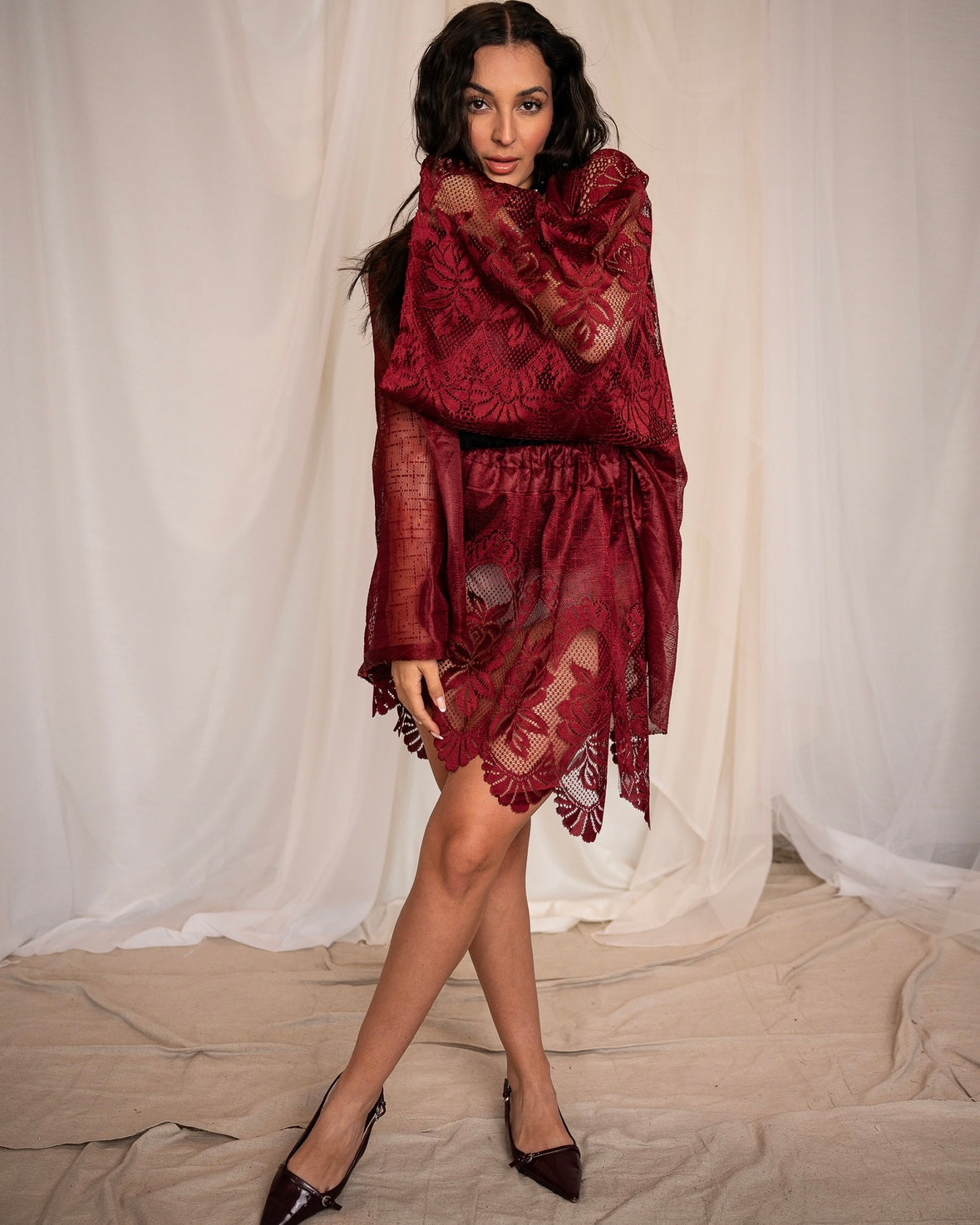 Red Wine At Midnight Two Piece Kimono & Skirt