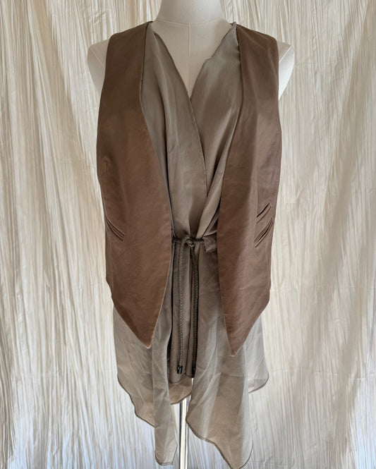 BRUNELLO CUCINELLI Silk & Leather Vest Top
