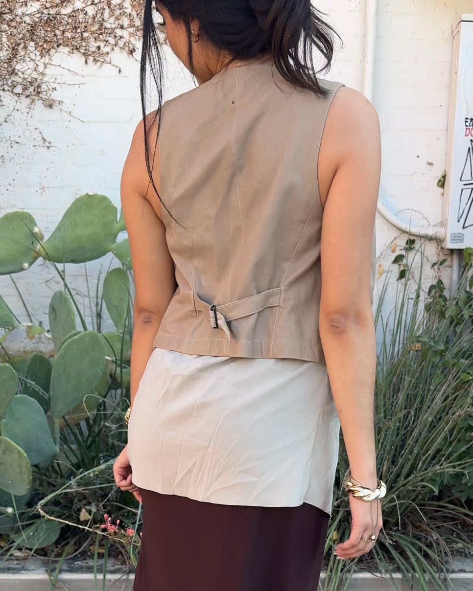 BRUNELLO CUCINELLI Silk & Leather Vest Top