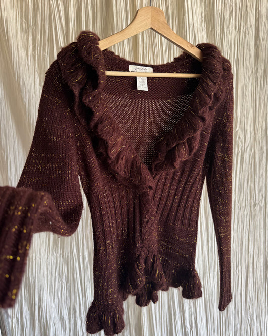 Brown & Metallic Cardigan Sweater
