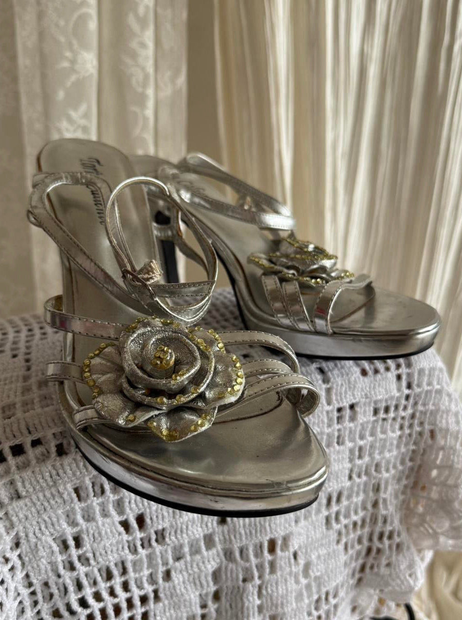 Toria Caliente silver strappy heels
