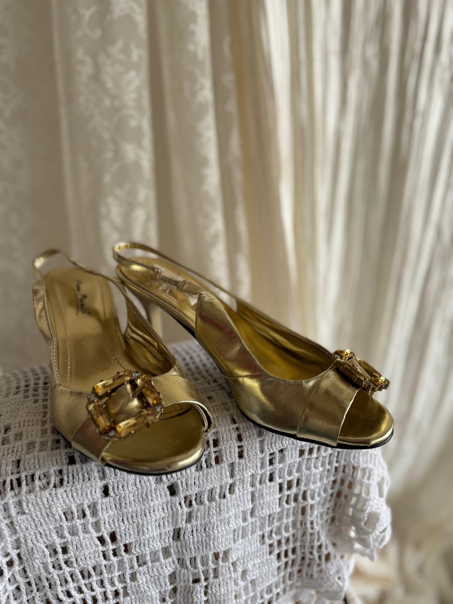 Metallic Gold Slingback Peeptoe Heels