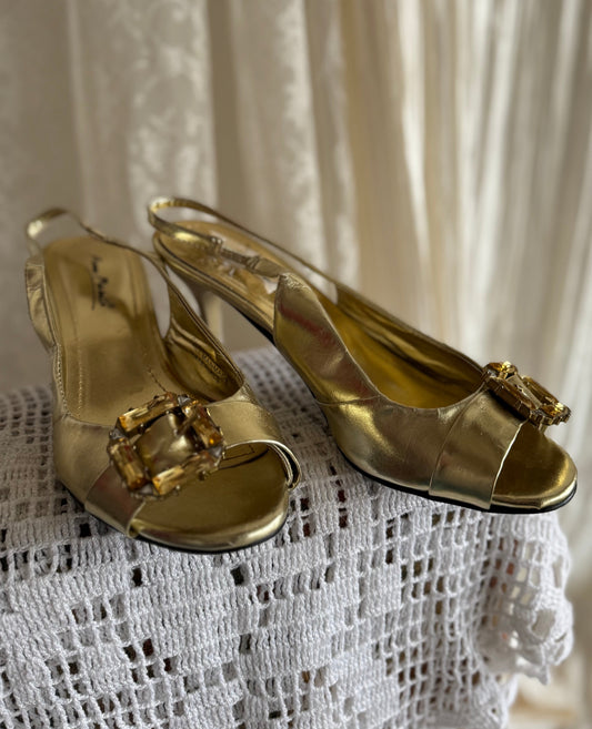 Metallic Gold Slingback Peeptoe Heels