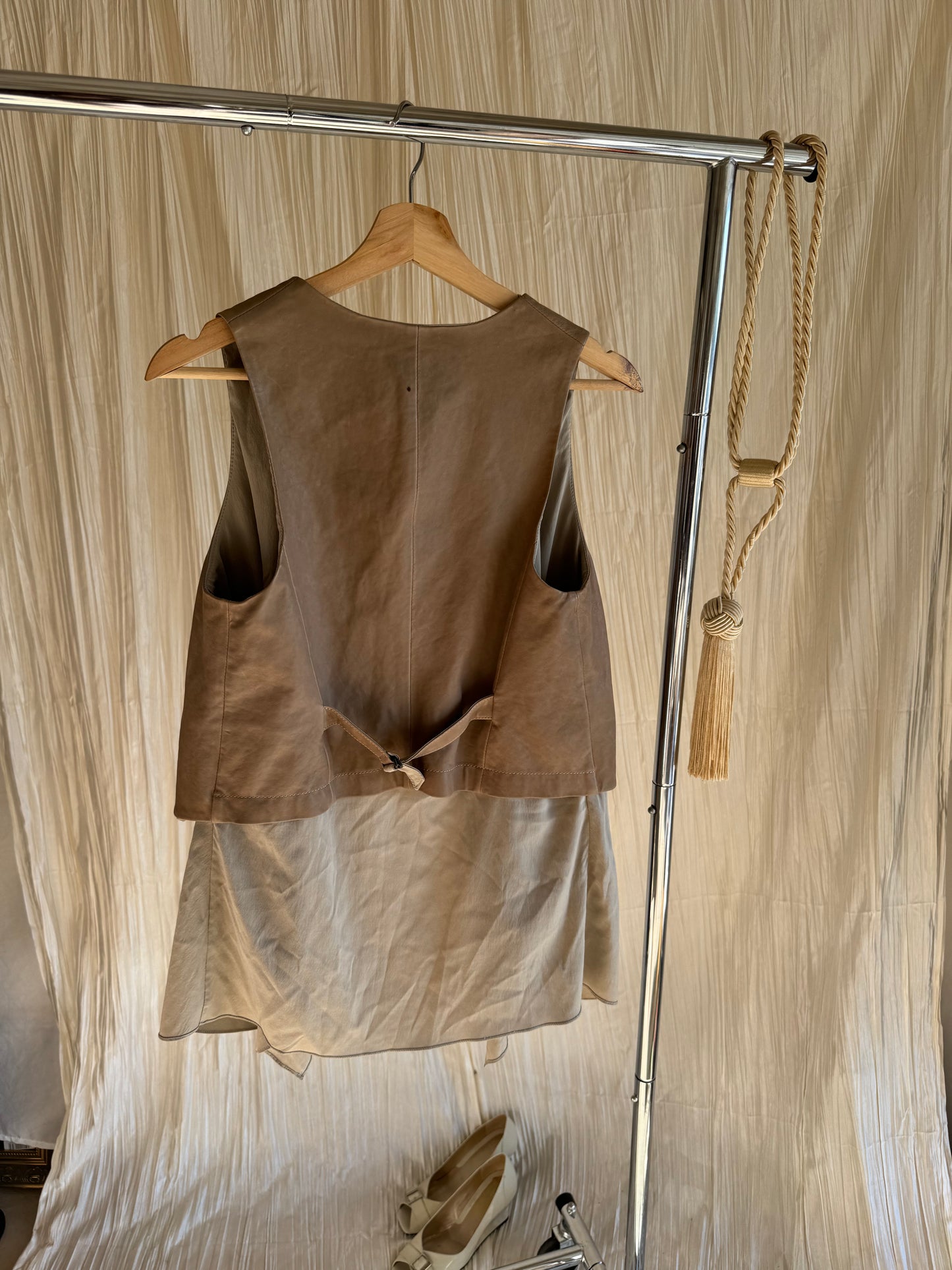 BRUNELLO CUCINELLI Silk & Leather Vest Top