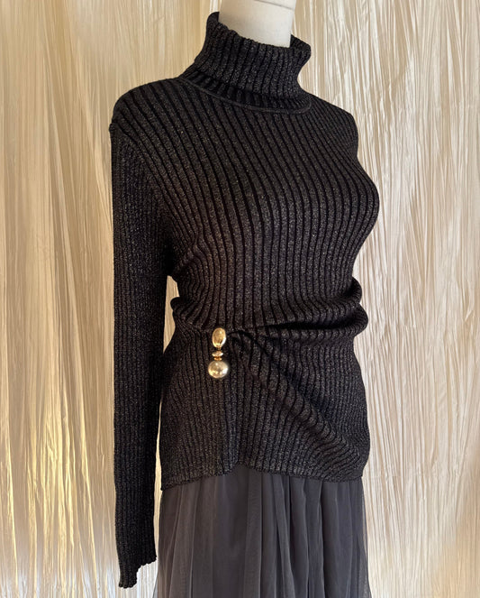 Navy & Gold Metallic Turtleneck Sweater