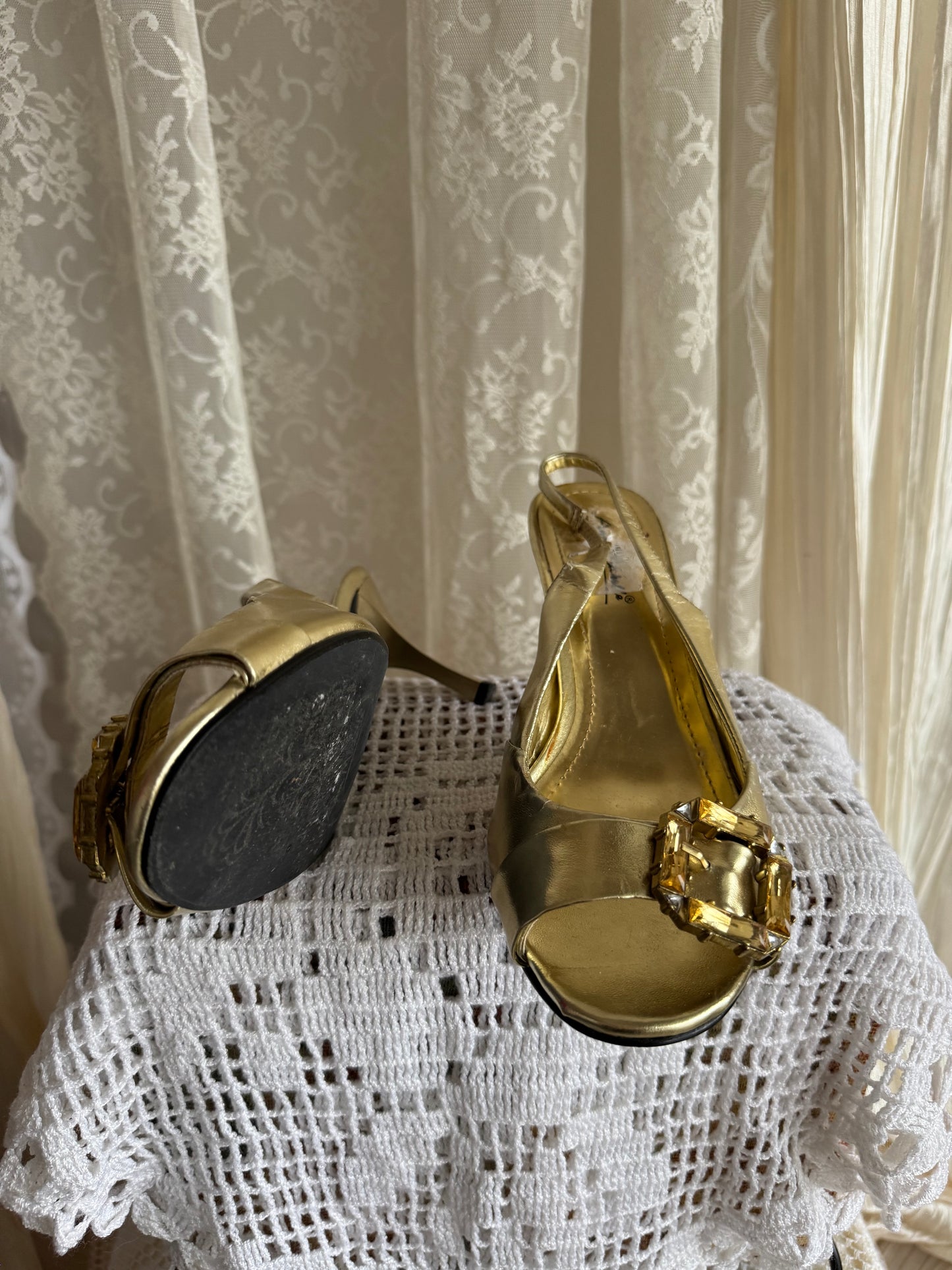 Metallic Gold Slingback Peeptoe Heels