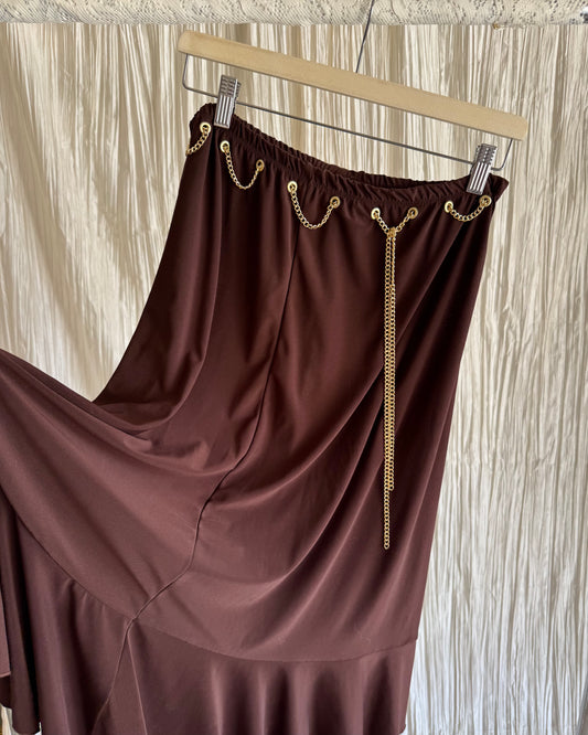 Reworked Chocolate Brown Midi Skirt