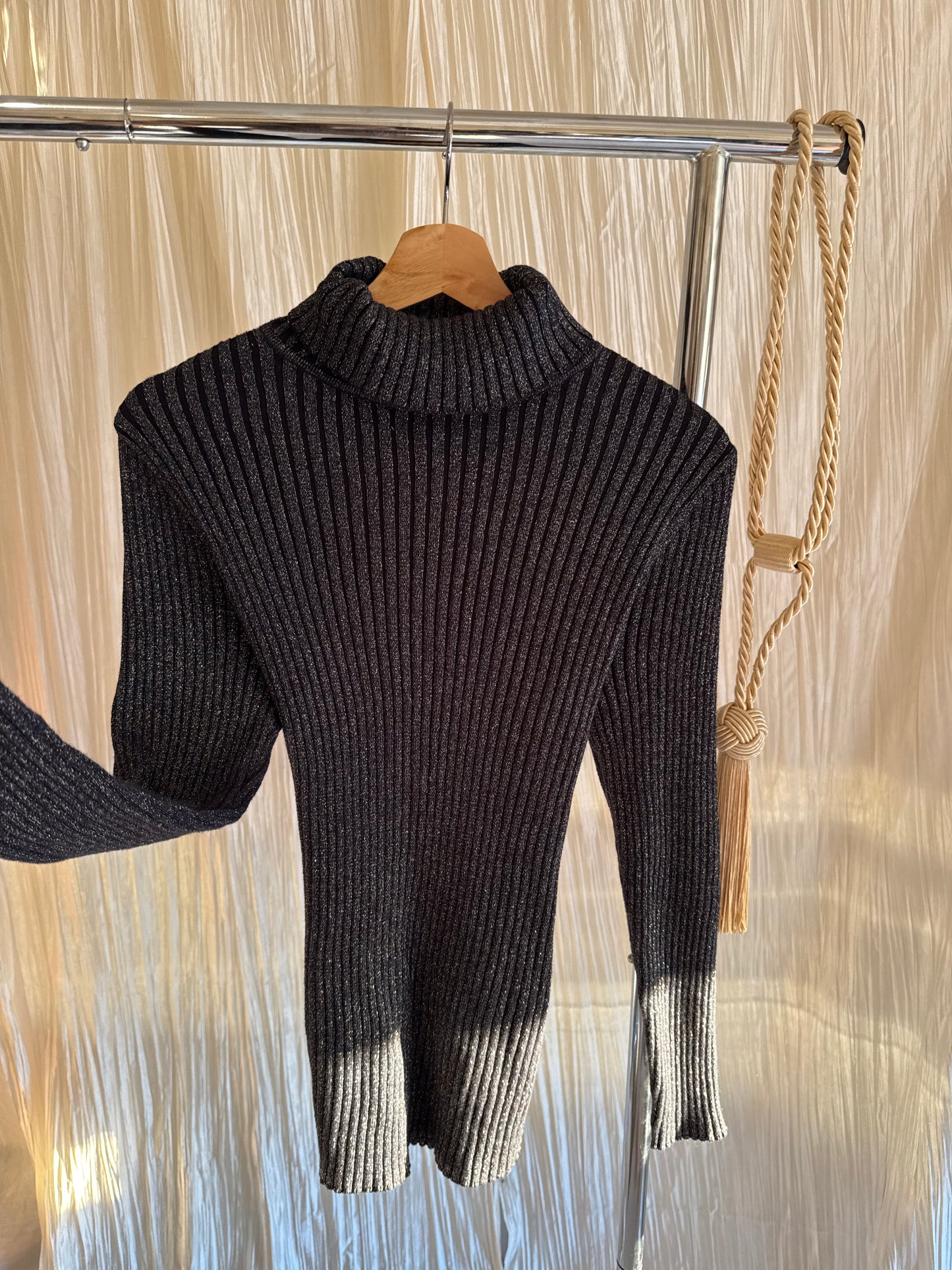 Navy & Gold Metallic Turtleneck Sweater