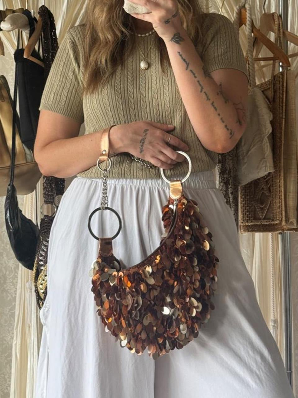 90’s Bronzy Brown Sequin Sparkle Bag