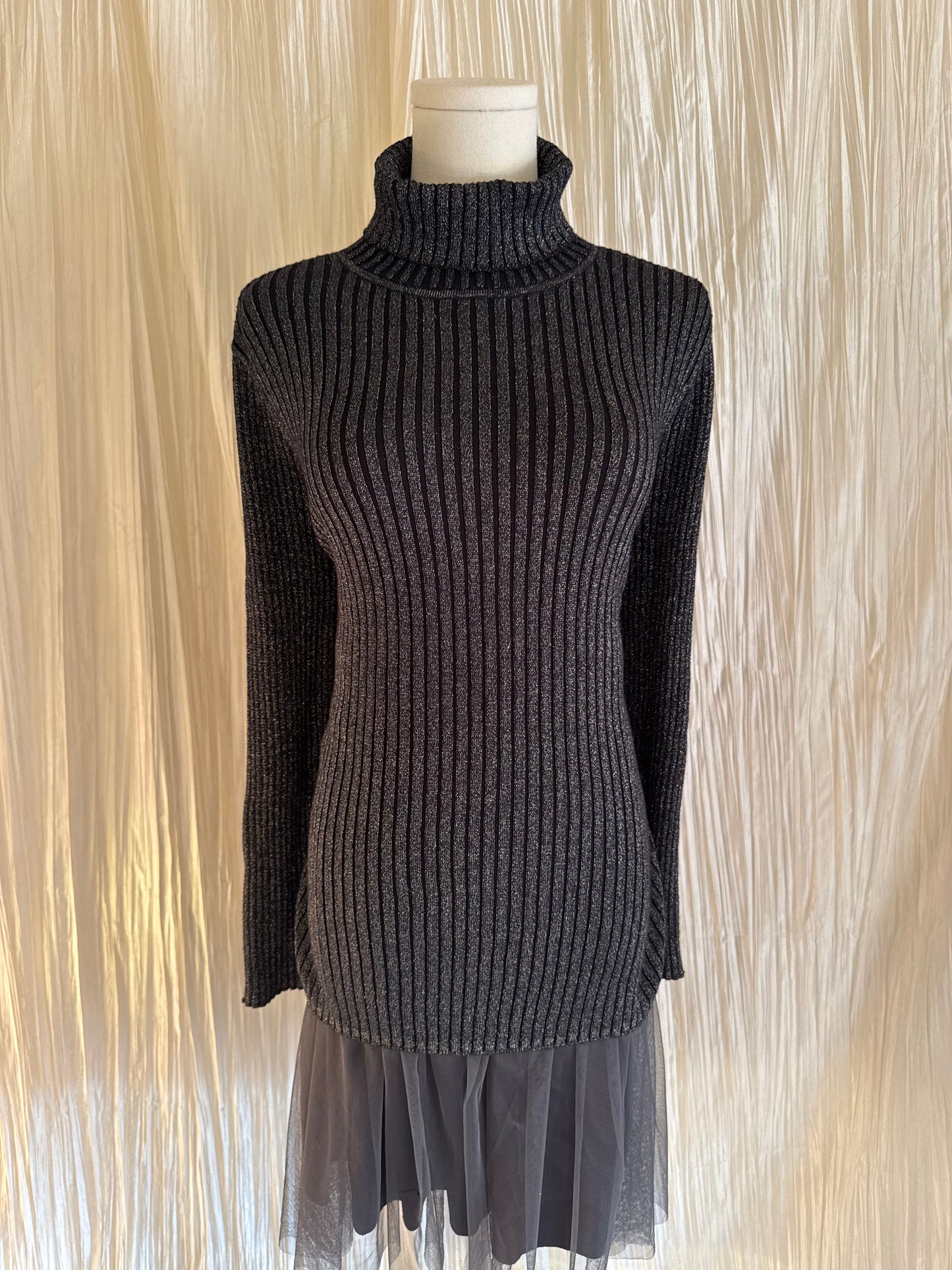 Navy & Gold Metallic Turtleneck Sweater