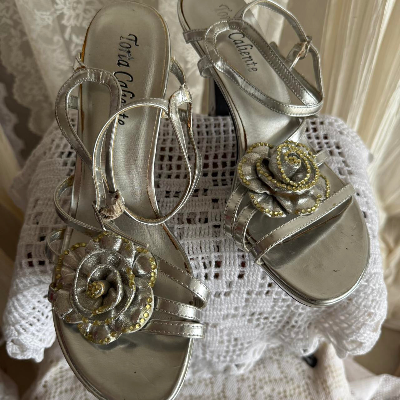 Toria Caliente silver strappy heels