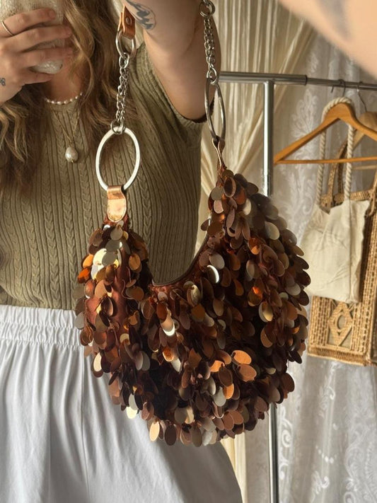 90’s Bronzy Brown Sequin Sparkle Bag