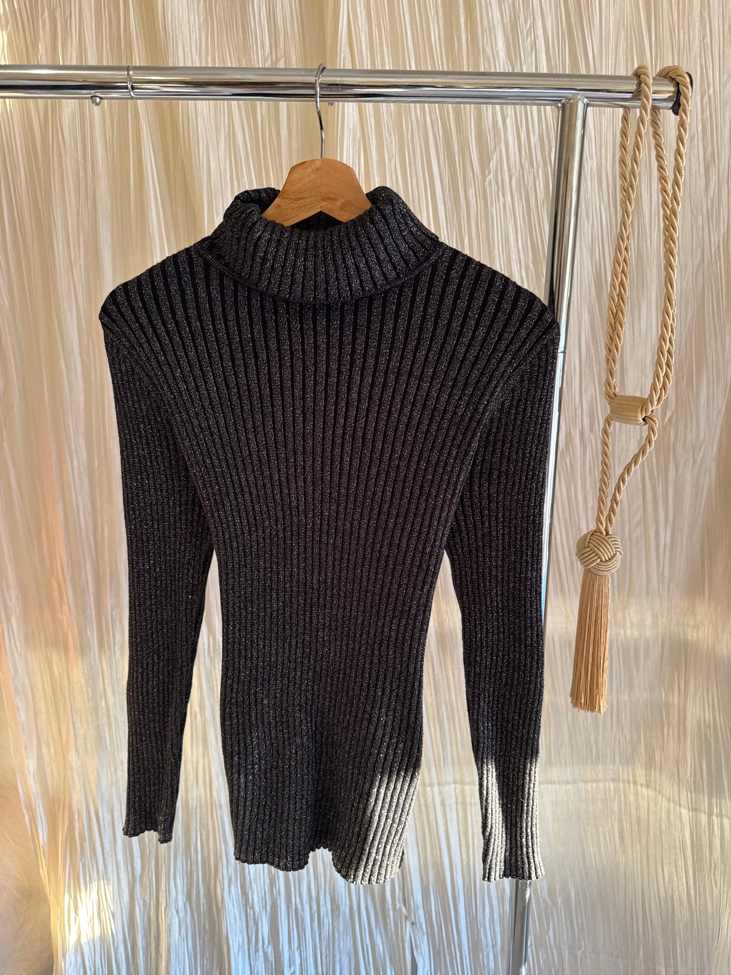 Navy & Gold Metallic Turtleneck Sweater