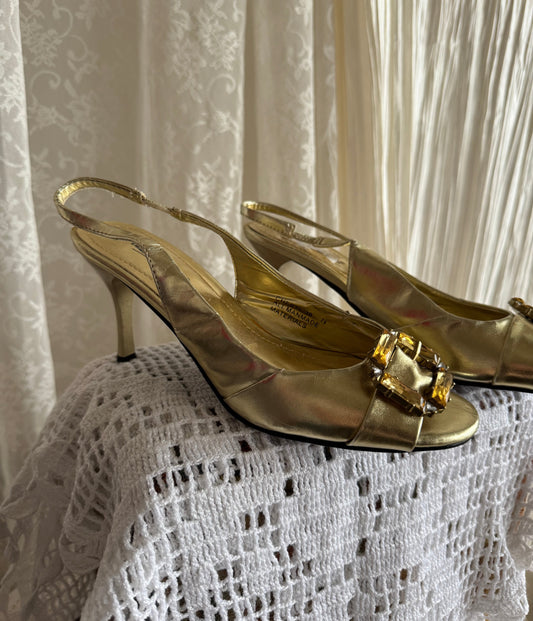 Metallic Gold Slingback Peeptoe Heels