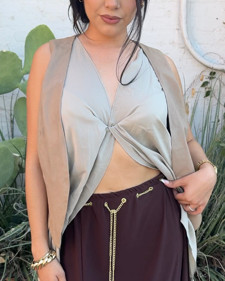 BRUNELLO CUCINELLI Silk & Leather Vest Top