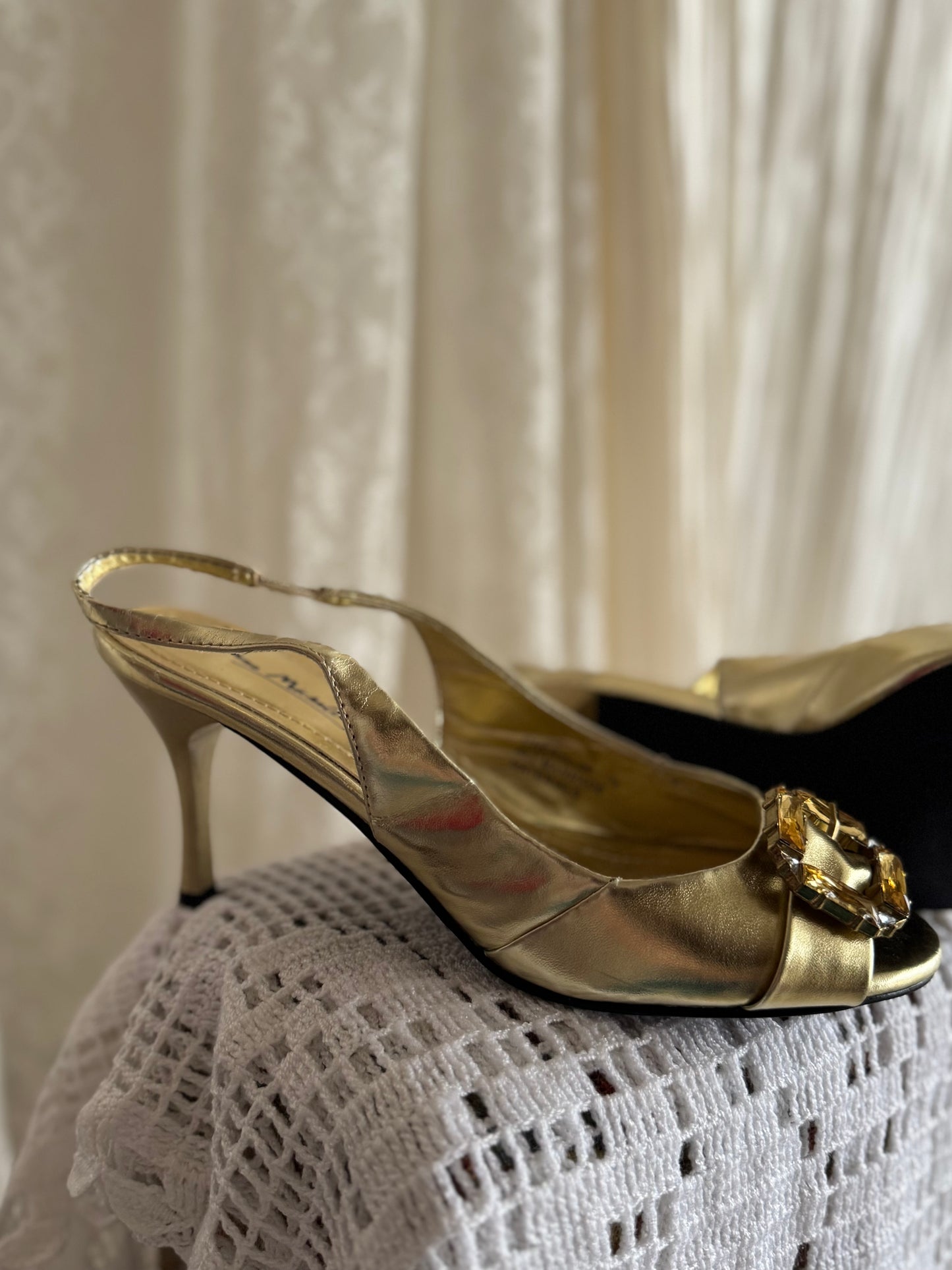 Metallic Gold Slingback Peeptoe Heels