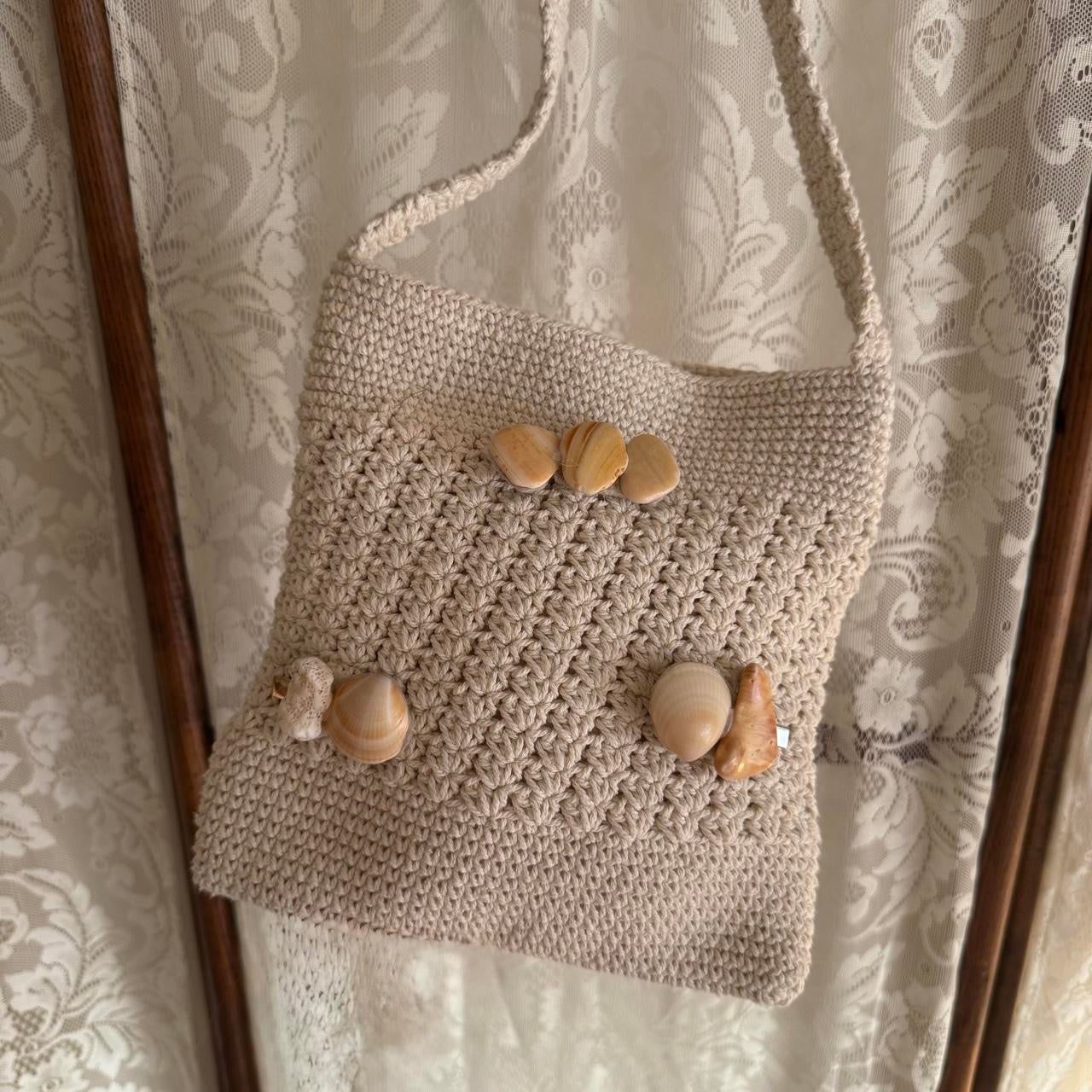 Cream Crochet Crossbody Bag