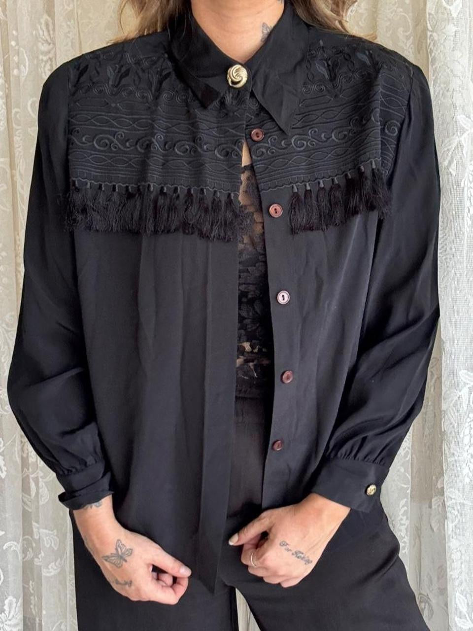 80’s Western Style Fringe Silk Top