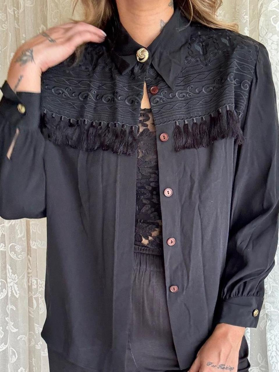 80’s Western Style Fringe Silk Top